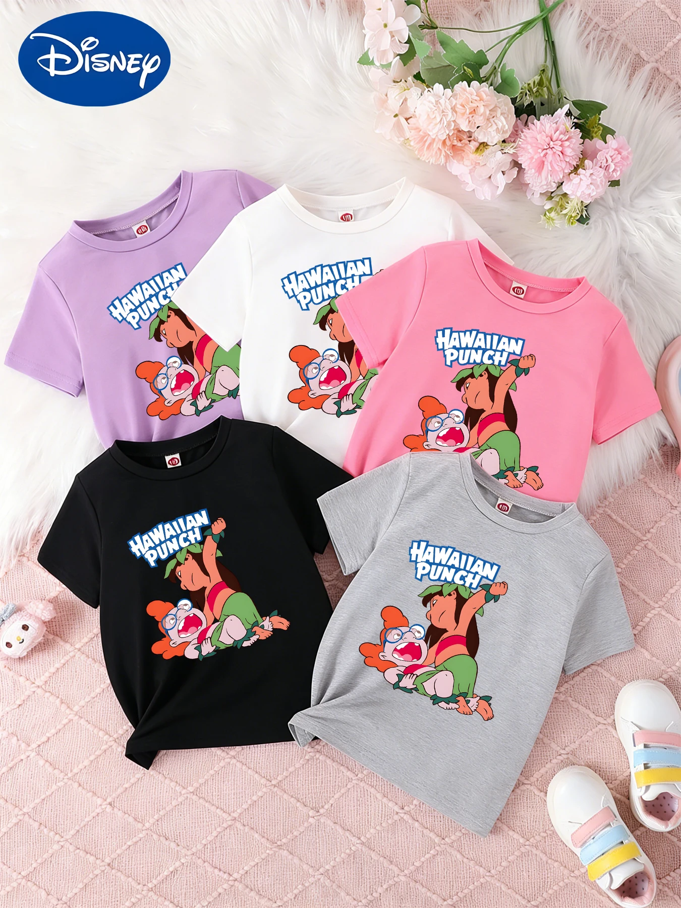 

Детская одежда, футболки с мультяшным принтом Disney HAWAIIAN PUNCH для мальчиков и девочек, свободные, дышащие, повседневные рубашки с короткими рукавами.