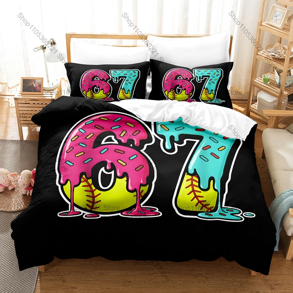 Cool Funny And Fun 67 Element Bruh 67 Retro Meme Text Graffiti Colorful HD Print Bedding Set Duvet Cover + 2 Pillowcases Teen Ro