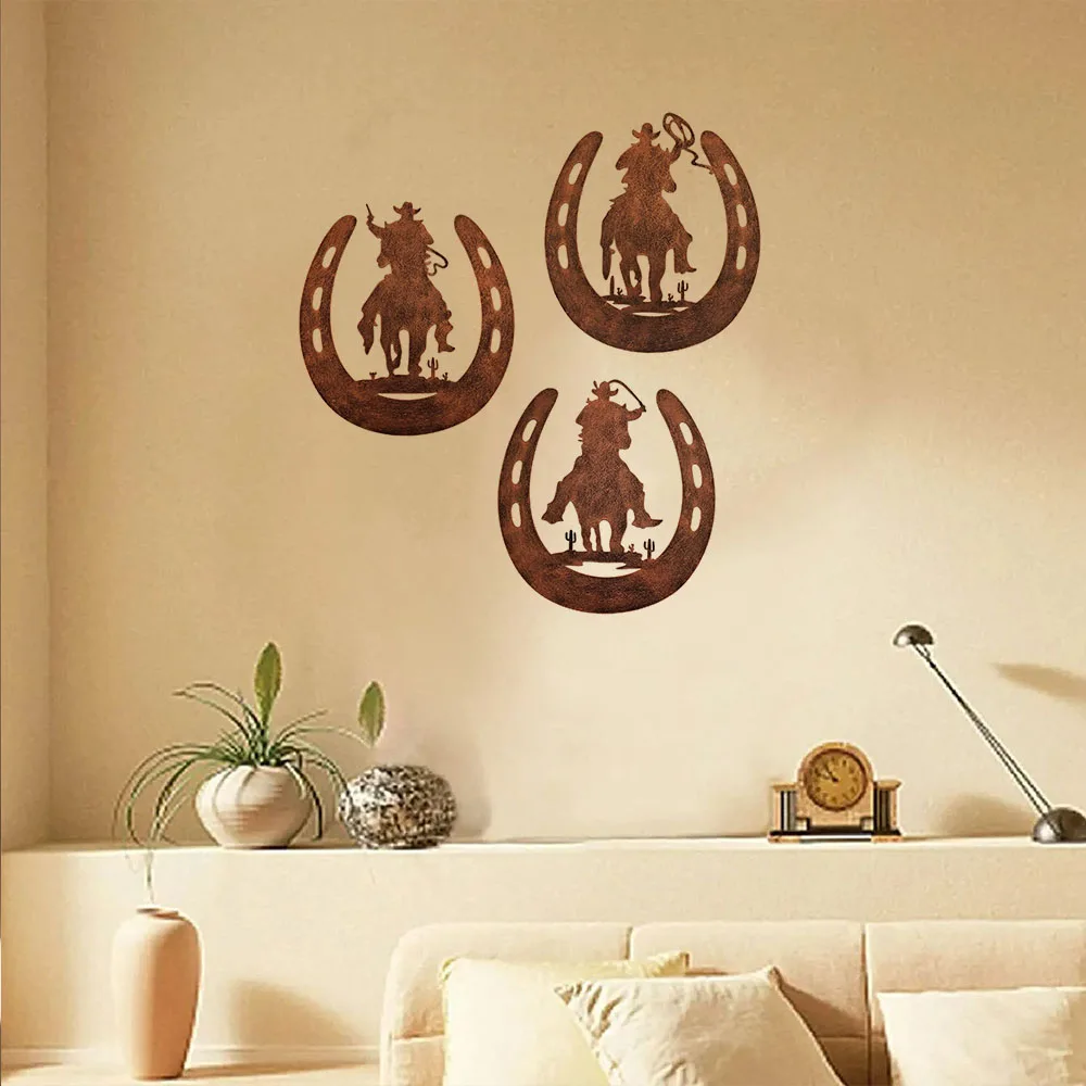 Splendid 3pcs/set Horseshoe Wall Ornament – Majestic for Bedroom Country. Grand Cowboy Horseshoe Decor. Hanging for Grandeur