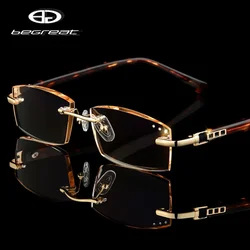 BEGREAT Luxury Designer Reading Glasses Rimless Diamond Cutting Frame Men Women Presbyopia Anti-blue Light Square Reader Glasses