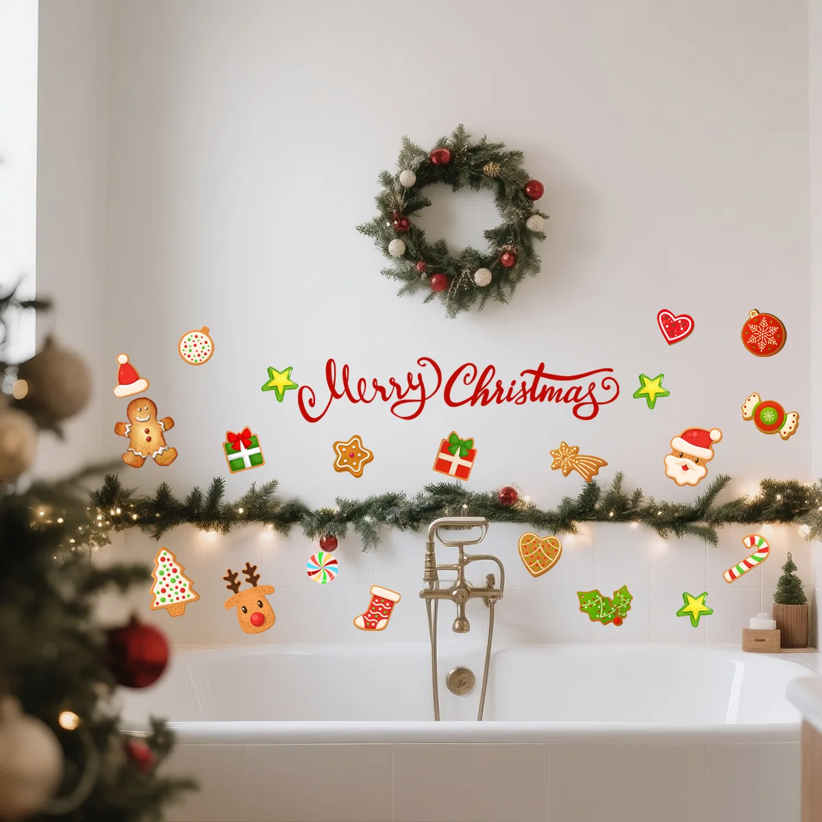 Charming Home Festive Aesthetic PVC Stickers Easy Application 30*60cm 11.81*23.62inches Christmas Wall Stickers