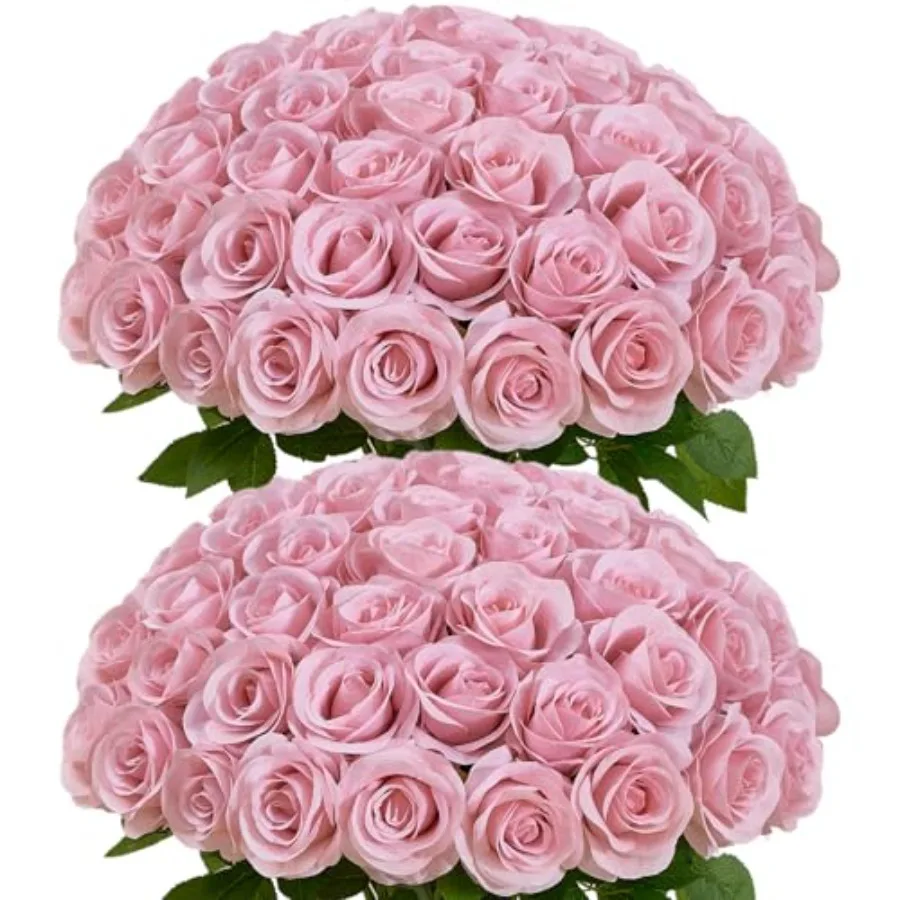 

60 PCS Fake Roses, Artificial Flowers Bulk Realistic Silk Faux Rose with Stems for Wedding Decoration Anniversary Bridal Bouque