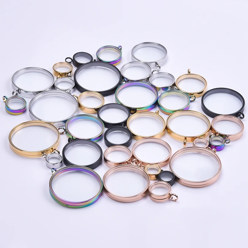 1Pc Stainless Steel 10-40mm Clear Glass Round Memory Relicario Colgantes DIy Floating Living Locket Coin Holder Jewelry Finding