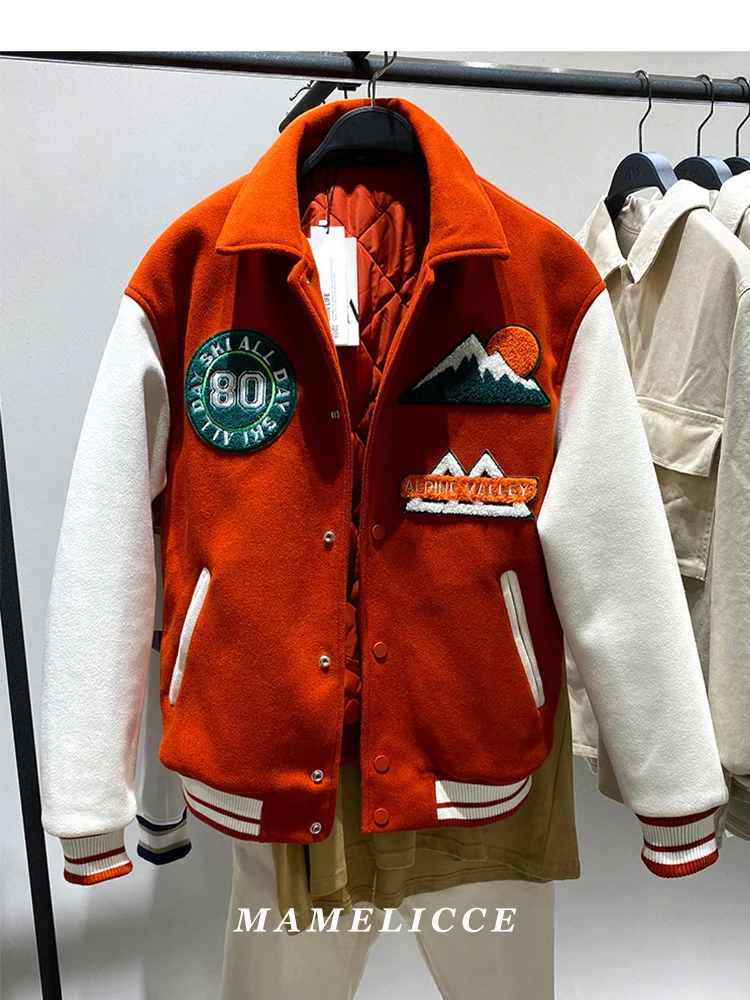 MAMELICCE Original design American vintage embroidered jacket fall and winter men's woolen clip baseball jackets Men's Clothing