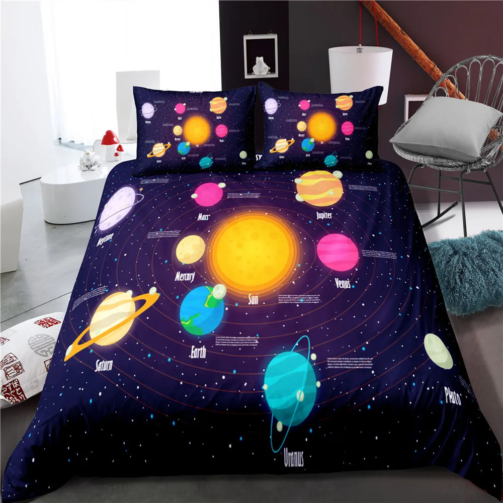 Juego de funda nórdica con sistema Solar para niños, juego de cama de galaxia del espacio exterior, funda de edredón de planetas del universo, funda