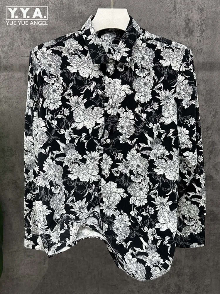 

Fashion Mens Spring Floral Printed Beach Shirt Long Sleeve Single Breasted Hawaiian Style Loose Fit Tops Streetwear Size 6XL