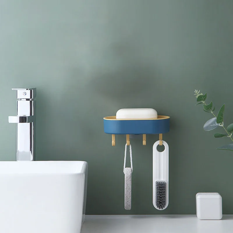 1PC-wall storage rack with hook bathroom multifunctional shelf with hook drain soap box