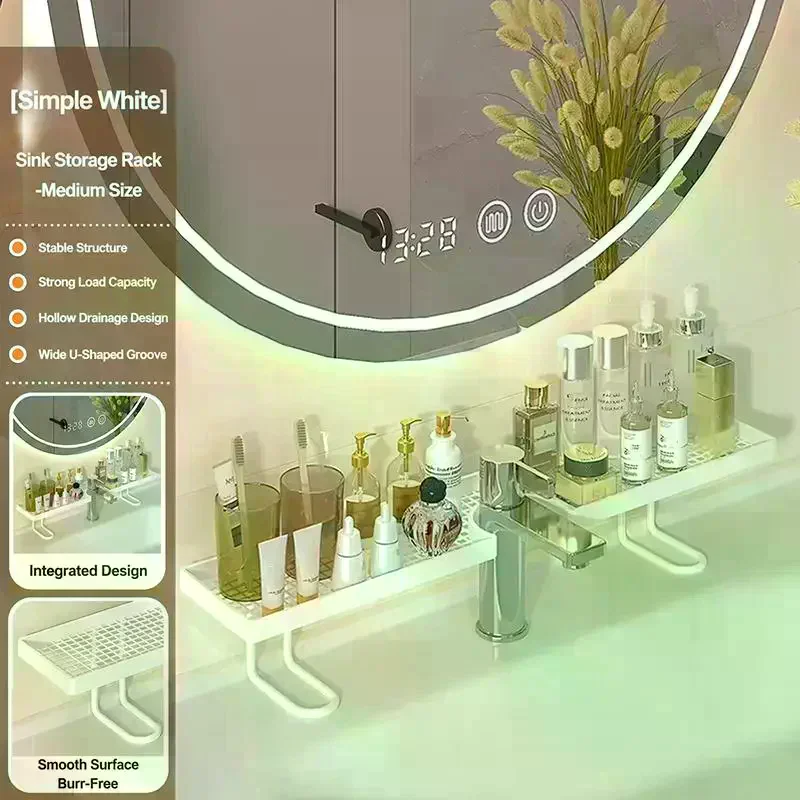 Sink Faucet Storage Shelf Large Capacity Hollow Drain Design For Bathroom Kitchen Organizing Over