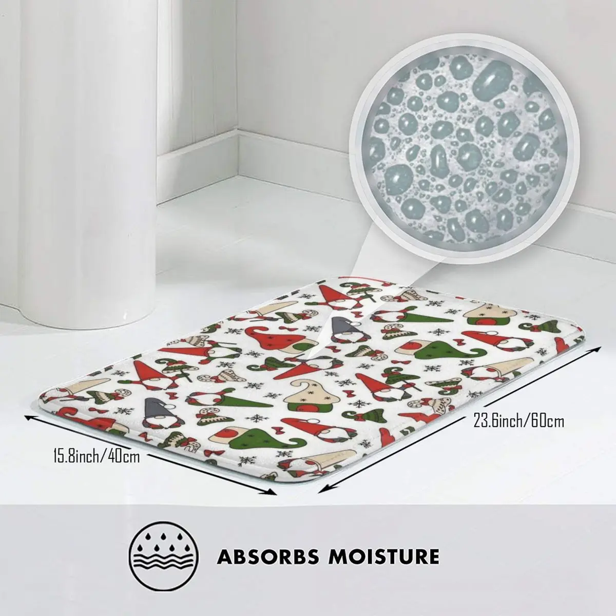 Christmas Gnomes Tree Pattern Foot Mat Kitchen Shower Door Bath Mat Quick-Drying Bathroom Mats Waterproof Non Slip Toilet Pad