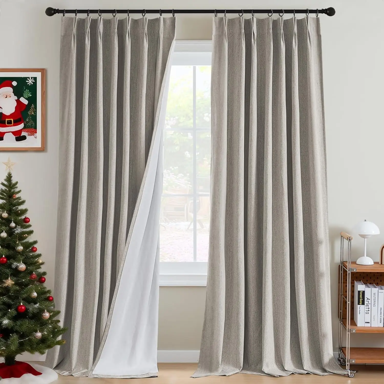 

Pinch Pleated Blackout Curtains 84 inch Length 2 Panels Linen Blend Chenille Thermal Insulated for Bedroom Farmhouse Neutral