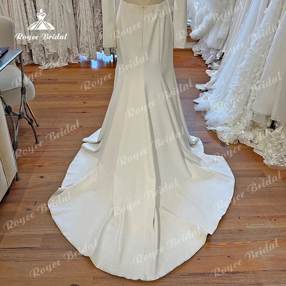 Vestido De novia De sirena De satén con espalda abierta para mujer, elegante, Sexy, cuello en V profundo, manga De casquillo completo, vestidos De novia bohemios