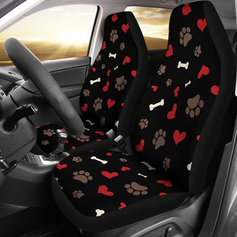 

Dog Love Pattern Car Seat Covers Set Black, Red and Brown,Pack of 2 Universal Front Seat Protective Cover