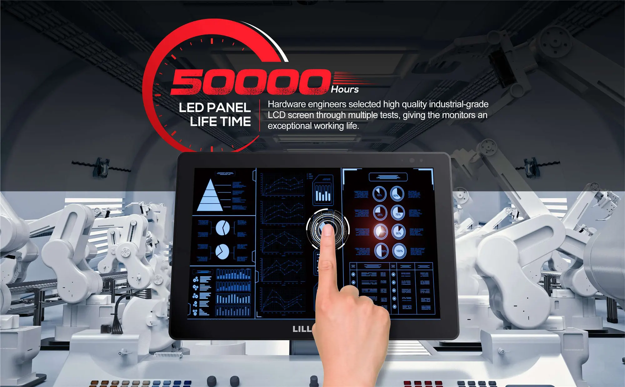 Lilliput IP65 Frame FA1019 Alto brilho 10 polegadas 1500nits Tela de toque industrial capacitiva VGA Monitor