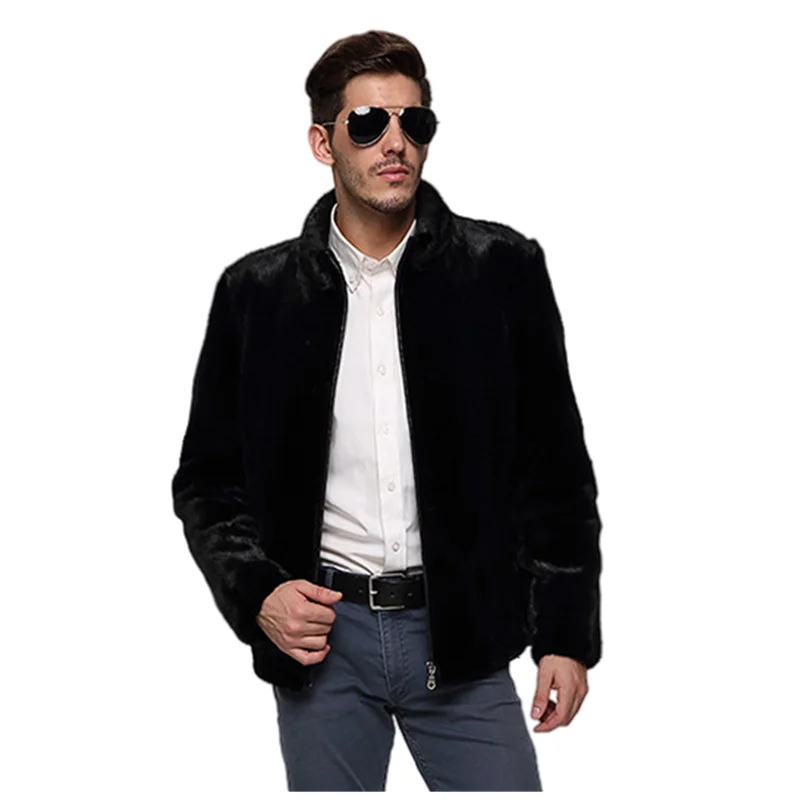 HONEST QUEEN real fur coat men genuine natural mink fur collar fashion black outwear winter overcoat Large size customization