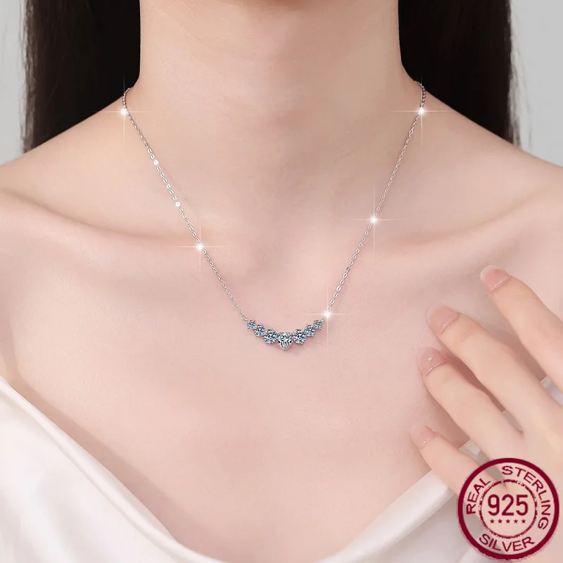 

Новое ожерелье из чистого серебра 925 пробы, простая и модная улыбка, семь принцессы, 1,7 карата, D-цвет, муассанит, свадебные украшения