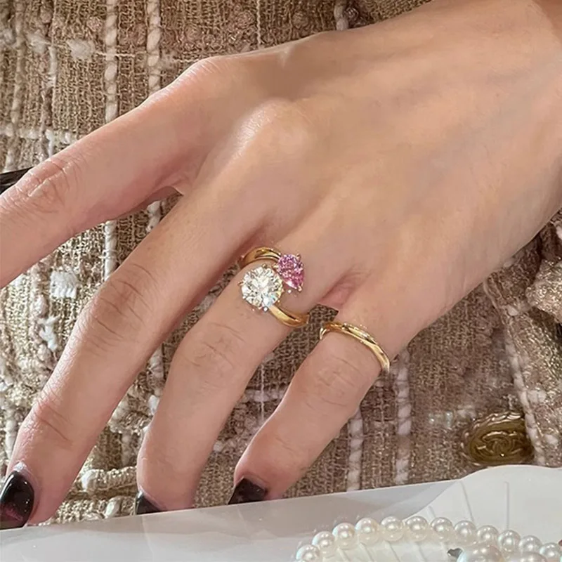 Foxanry Sparkling Water Drop Zircon Rings For Women Girls Trendy Elegant Romantic Sweet Temperament Wedding Bride Jewelry Gifts