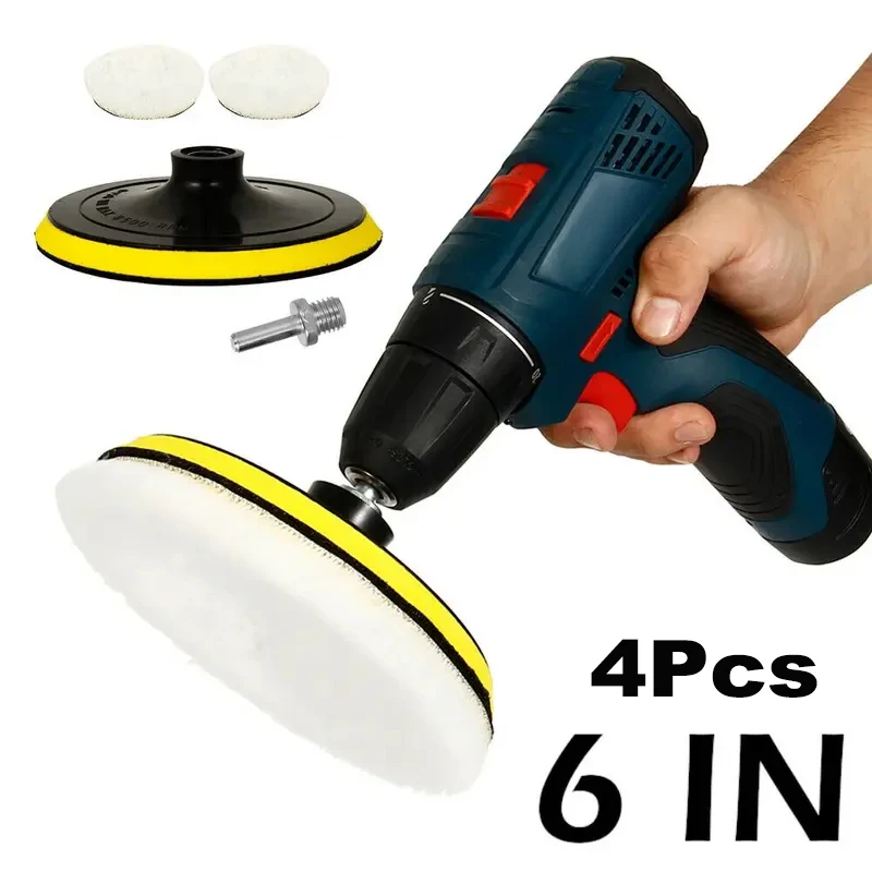 4PCS 6-Inch Polishing Pad Kit - Get a professional gloss with a drill adapter - Perfect for polishing and sanding cleaning