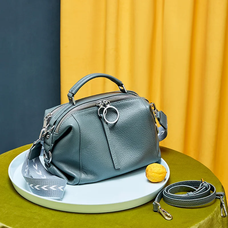 Zency Women Genuine Leather Handbag Fashion Simple Shoulder Bag Large Capacity Crossbody Top Handle Bag Medium Size Satchels