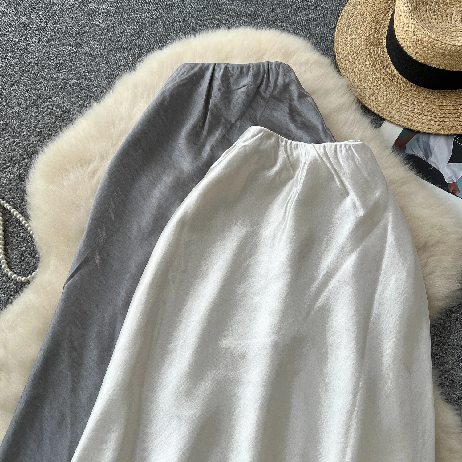 Spring Summer High-end Satin High-waisted Fishtail Skirt Office Lady Versatile and Drape Mid-length Hip-wrapped Skirt for Women