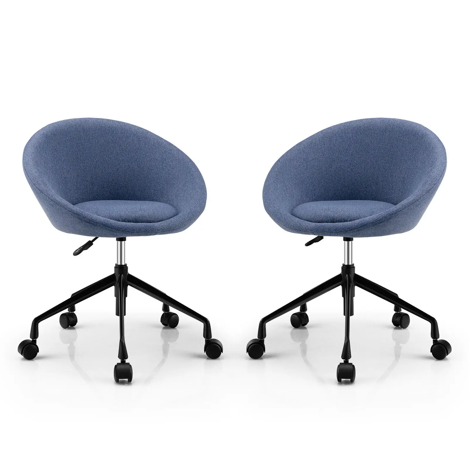 Costway Set of 2 Adjustable Swivel Accent Chairs Linen Office Round Back Chair Blue