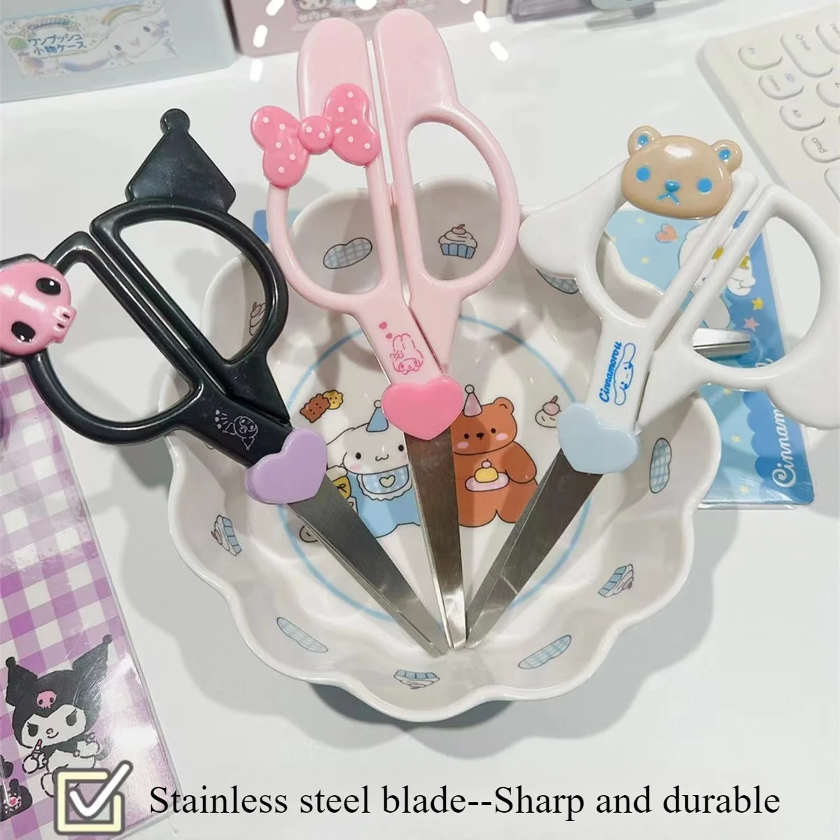 New Kawaii Sanrio Kuromi Cinnamoroll Hand Made Scissors Cute Melody Art Scissors Kid Stationery School Office Supplies Gifts