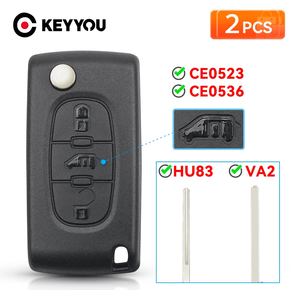 

KEYYOU 2PCS Car Key For Fiat Scudo For Peugeot Partner Expert For Citroen Berlingo Dispatch (Van) CE0523/CE0536 Remote Key