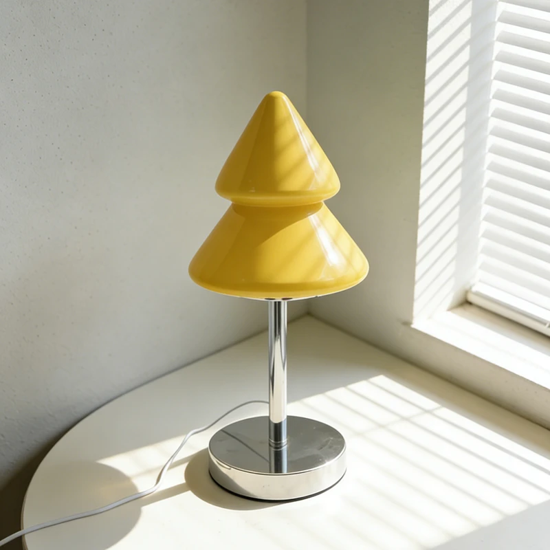 Nordycka lampa stołowa w stylu mid-century, kolorowa, dopaminowa, świąteczna, do sypialni, na stolik nocny, urocza ozdoba dekoracyjna, lampka nastrojowa na święta.