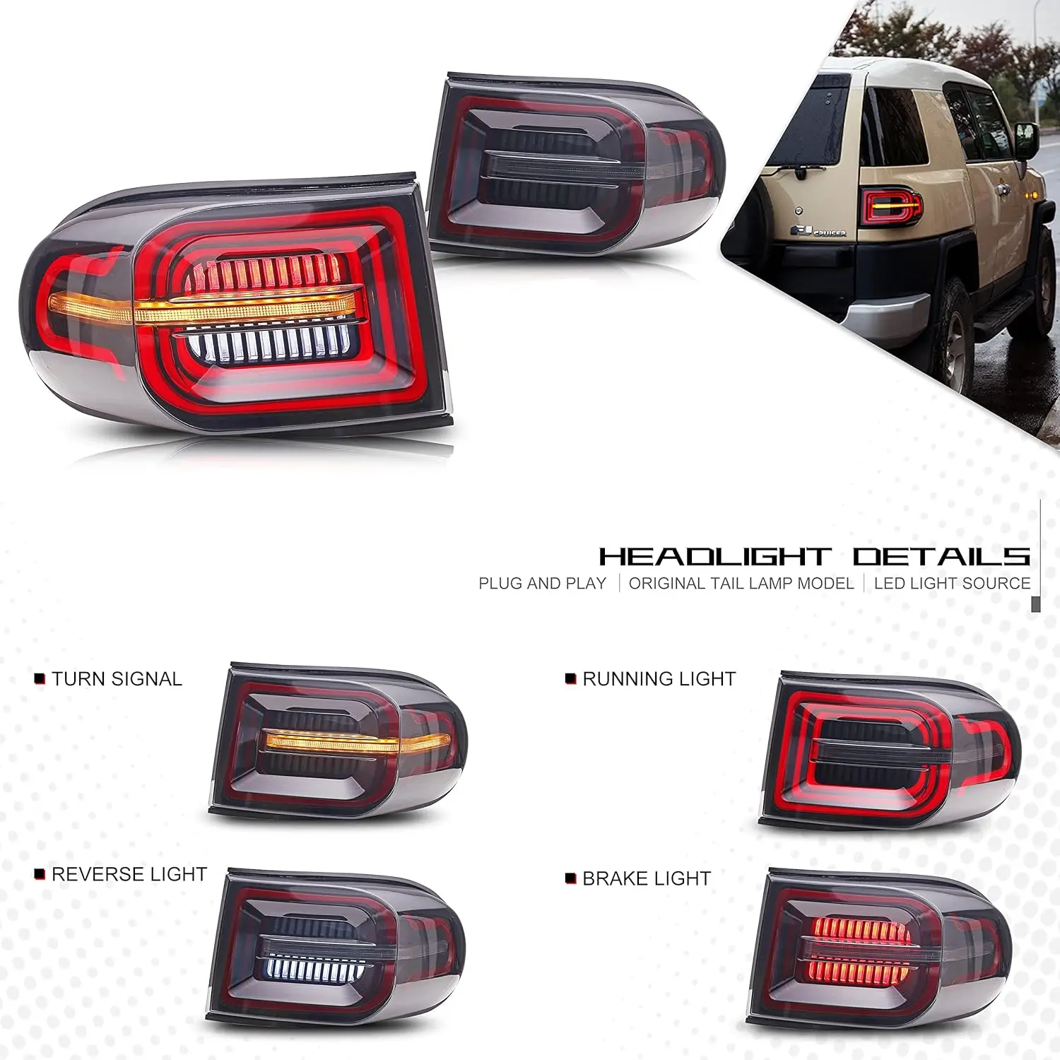 LED Tail Lights For Toyota FJ Cruiser 2007-2014 Start-up Animation DRL Sequential Indicator Rear Lamp Assembly