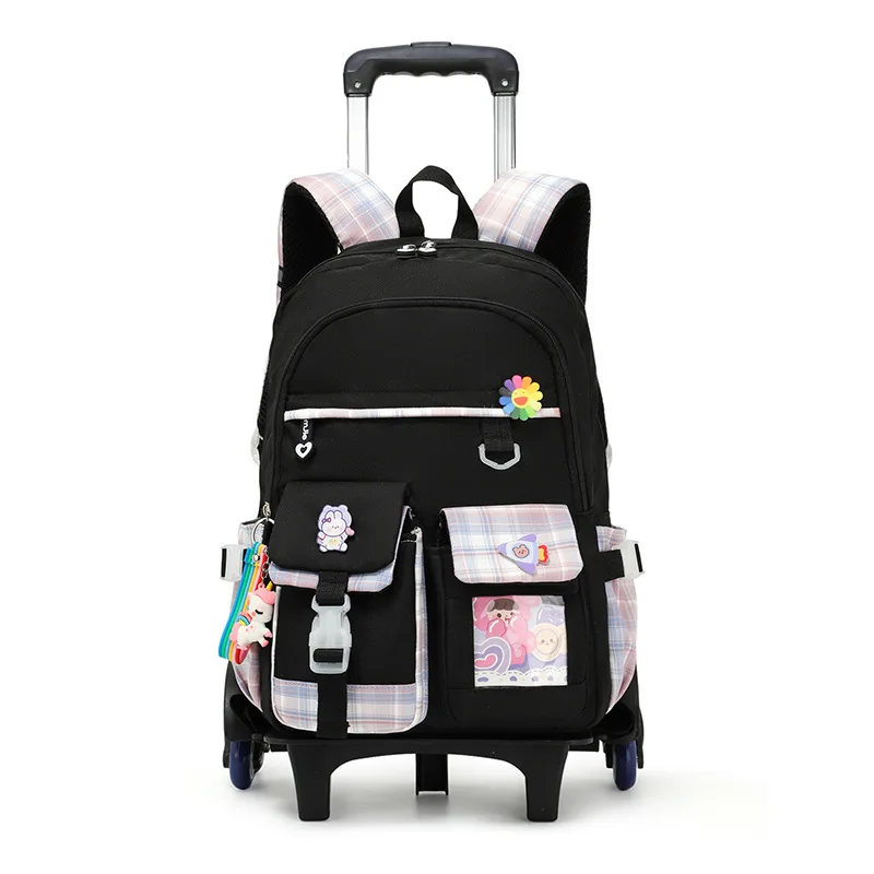 2023 Fashion children\'s trolley bag for teenagers Large capacity fresh wheel schoolbag Orthopedic school bags for girls mochila