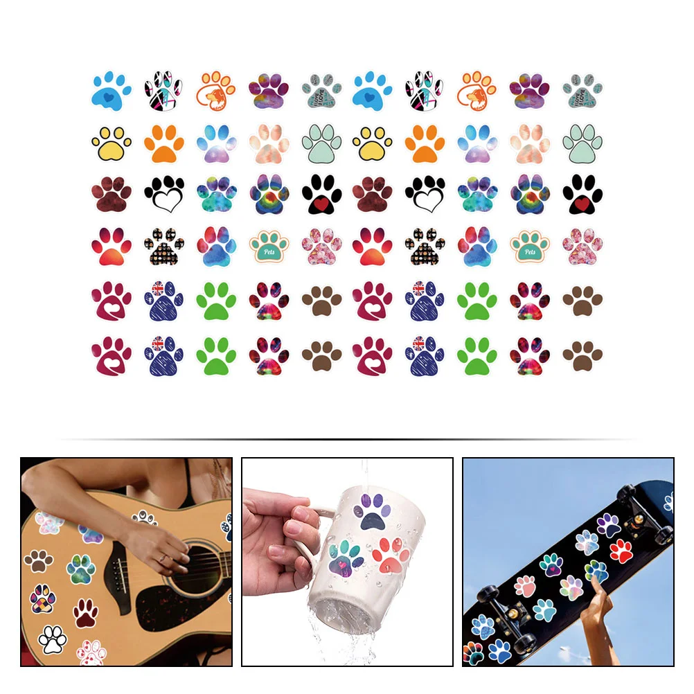 60 Pcs Cute Paw Print Stickers Dog Pattern Adhesive Decals Graffiti Design Water Bottles Removable Decorate