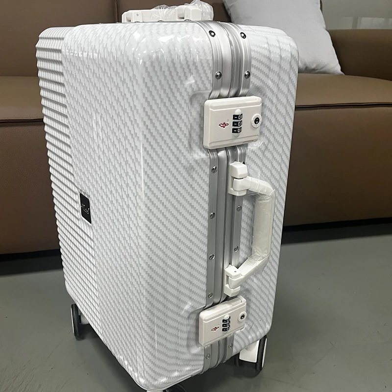 حقيبة سفر مقاس 24 بوصة بتصميم من ألياف الكربون حقيبة حمل على الأمتعة المتداول سعة عجلة دوارة صامتة أمتعة متينة #6