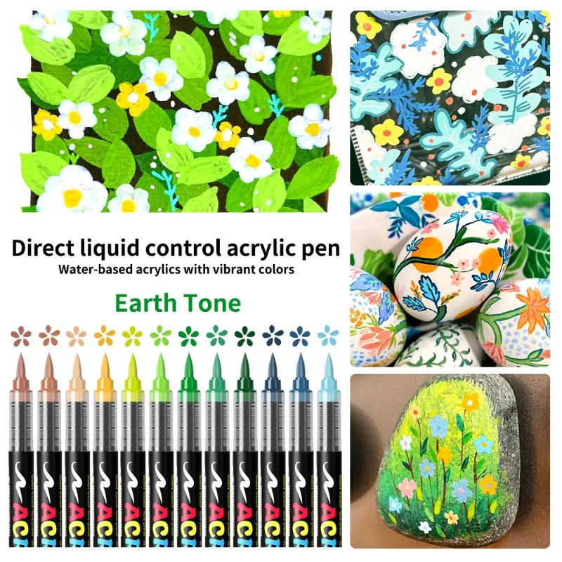 12 Colors Soft Tip Acrylic Marker Set Direct Liquid Blendable Art Painting DIY Graffiti Crafts for Artists