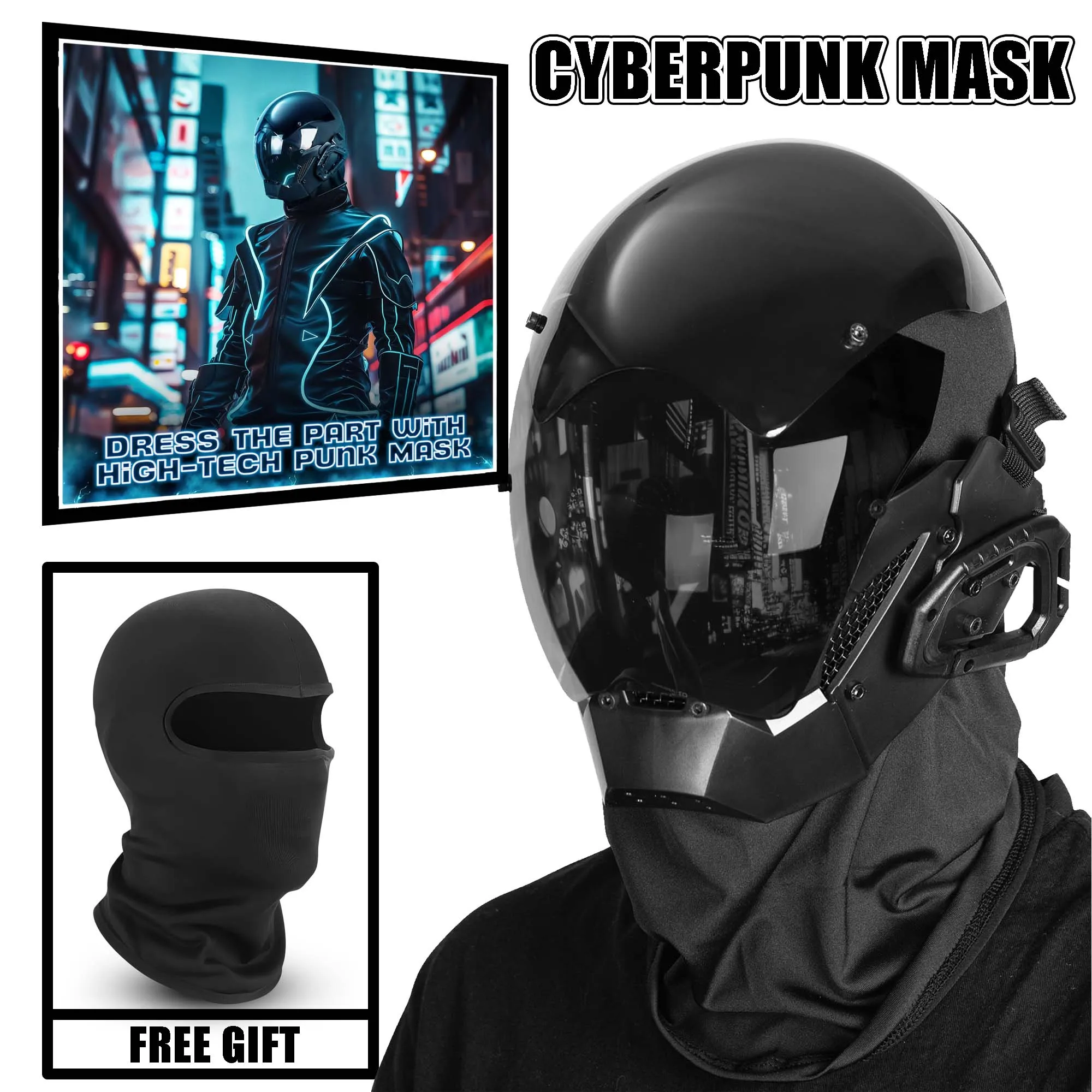

Gothic Cyberpunk Mechanical Helmet Mask Futuristic Style Techwear Halloween Party Costume Cosplay Prop Accessories for Women Men