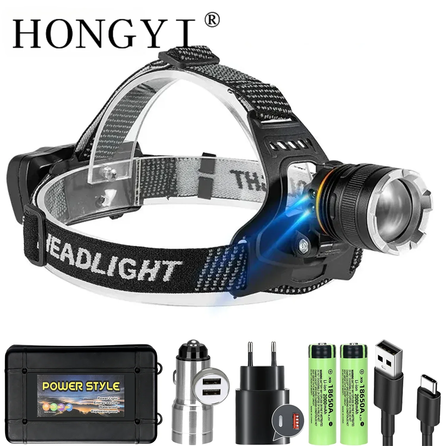 Rechargeable XHP90.2 LED Headlamp Waterproof Wave Sensing Head Light Fishing Searching Camping Head Flashlight Zoom Lantern