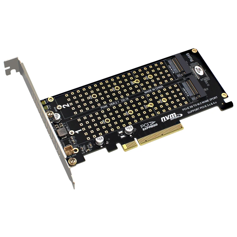 Dual M.2 NVME to PCI Express X8 4.0 Raid Controller PCIE Split Card 2 Ports M2 NVME M KEY for 2230 2242 2260 2280 22110 NVME SSD