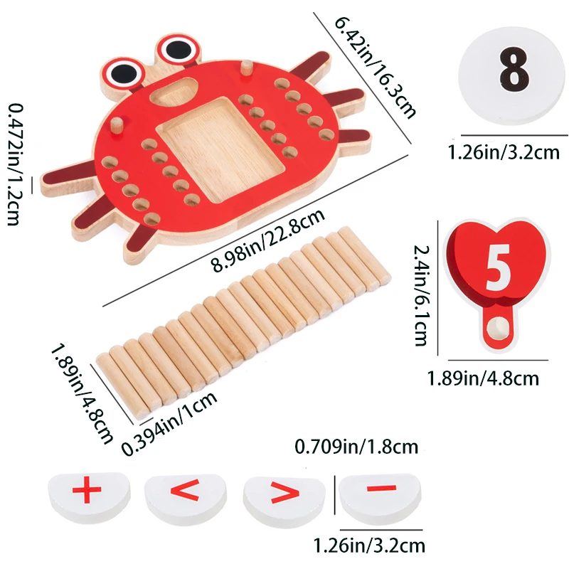 Juguete de madera para contador de cangrejos, material didáctico de matemáticas, juguete de rompecabezas lógico de matemáticas, tablero de operación de matemáticas, juguete de suma y resta