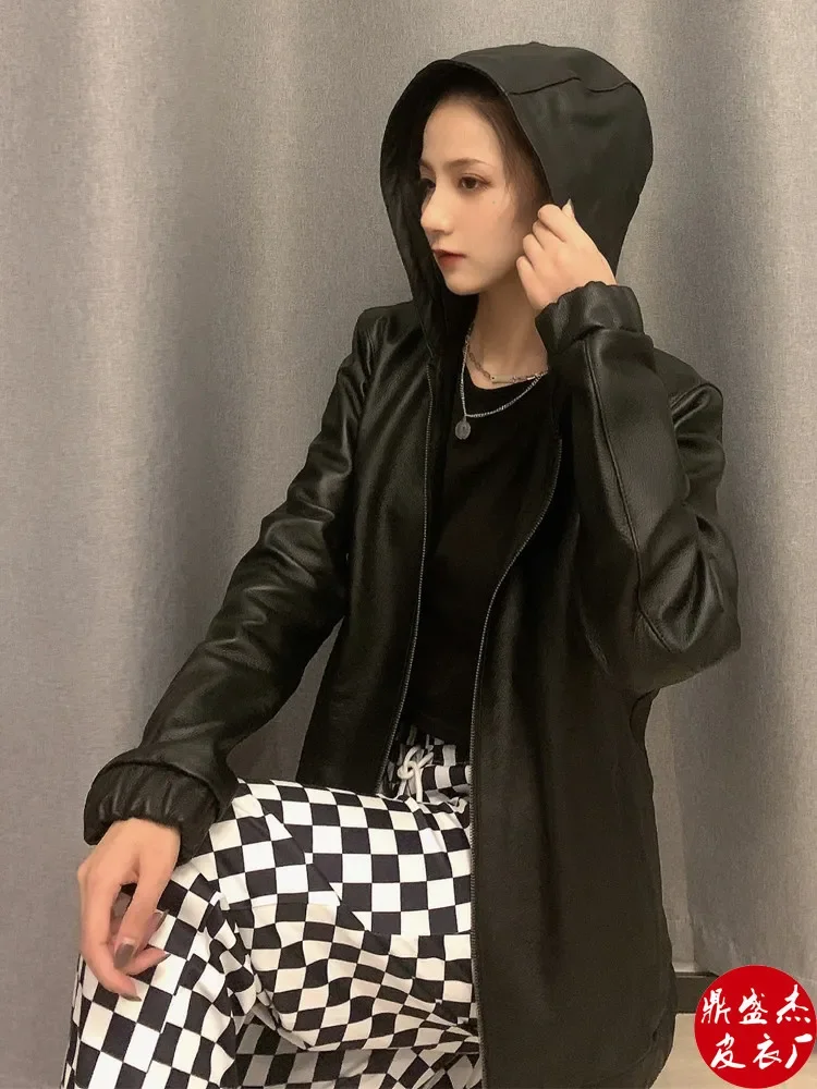 Imported first-layer cowhide casual leather jacket hooded genuine leather jacket men's soft cowhide simple