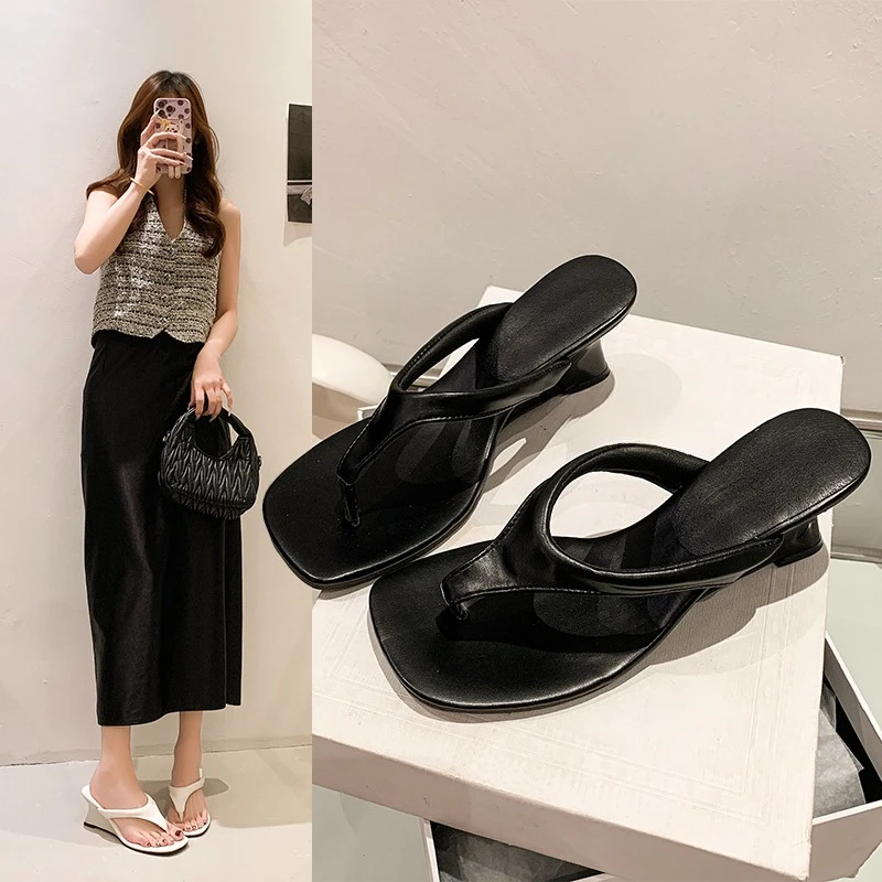 Extremely Beautiful Wedge Toe-Post Flip Flops for Women, Summer Outdoor New Fairy-Style Vacation High-Heel Sandals