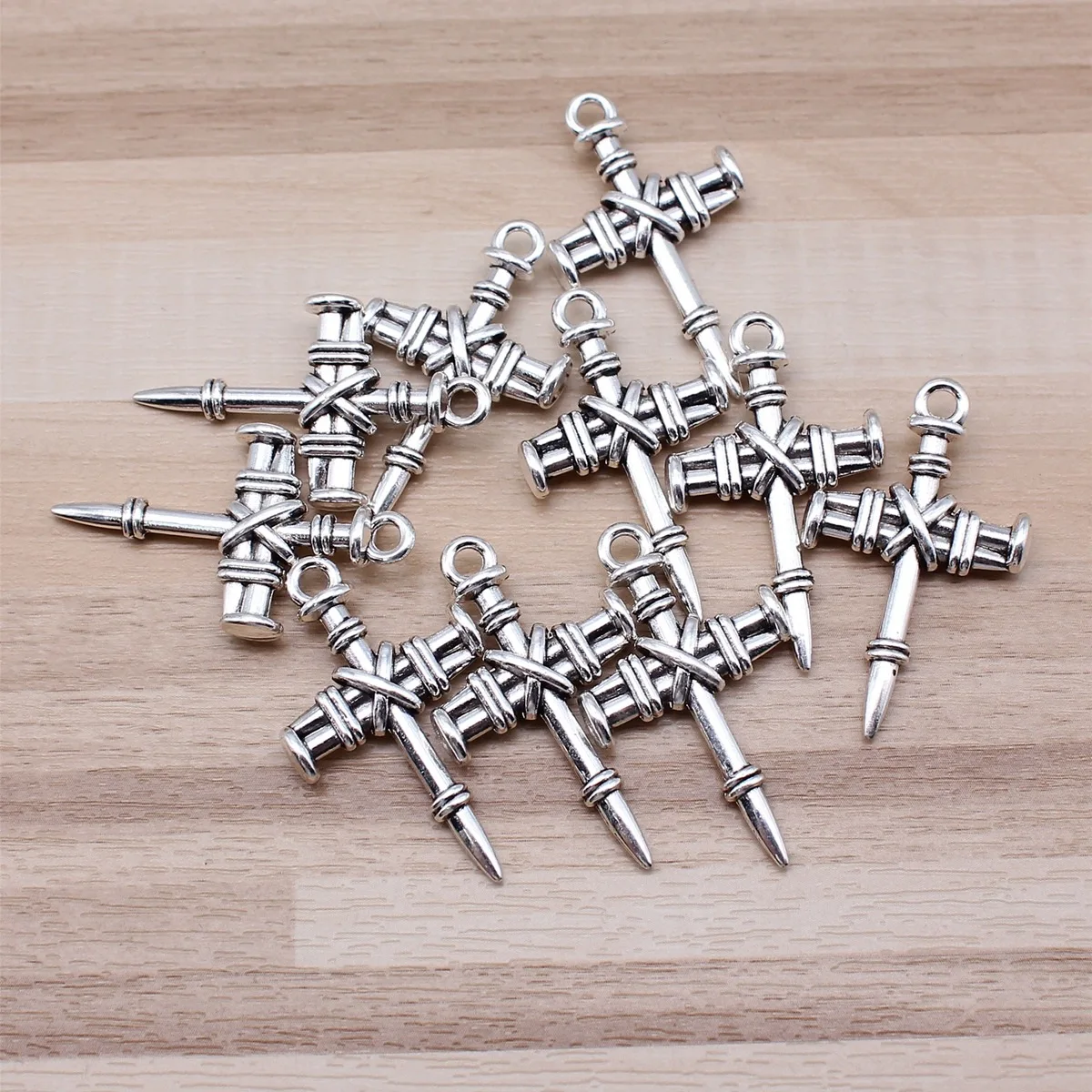 IFOCUS 10pcs/Lot Nail Cross Charms For DIY Jewelry Making Zinc Alloy 34x20mm/1.34x0.79inch