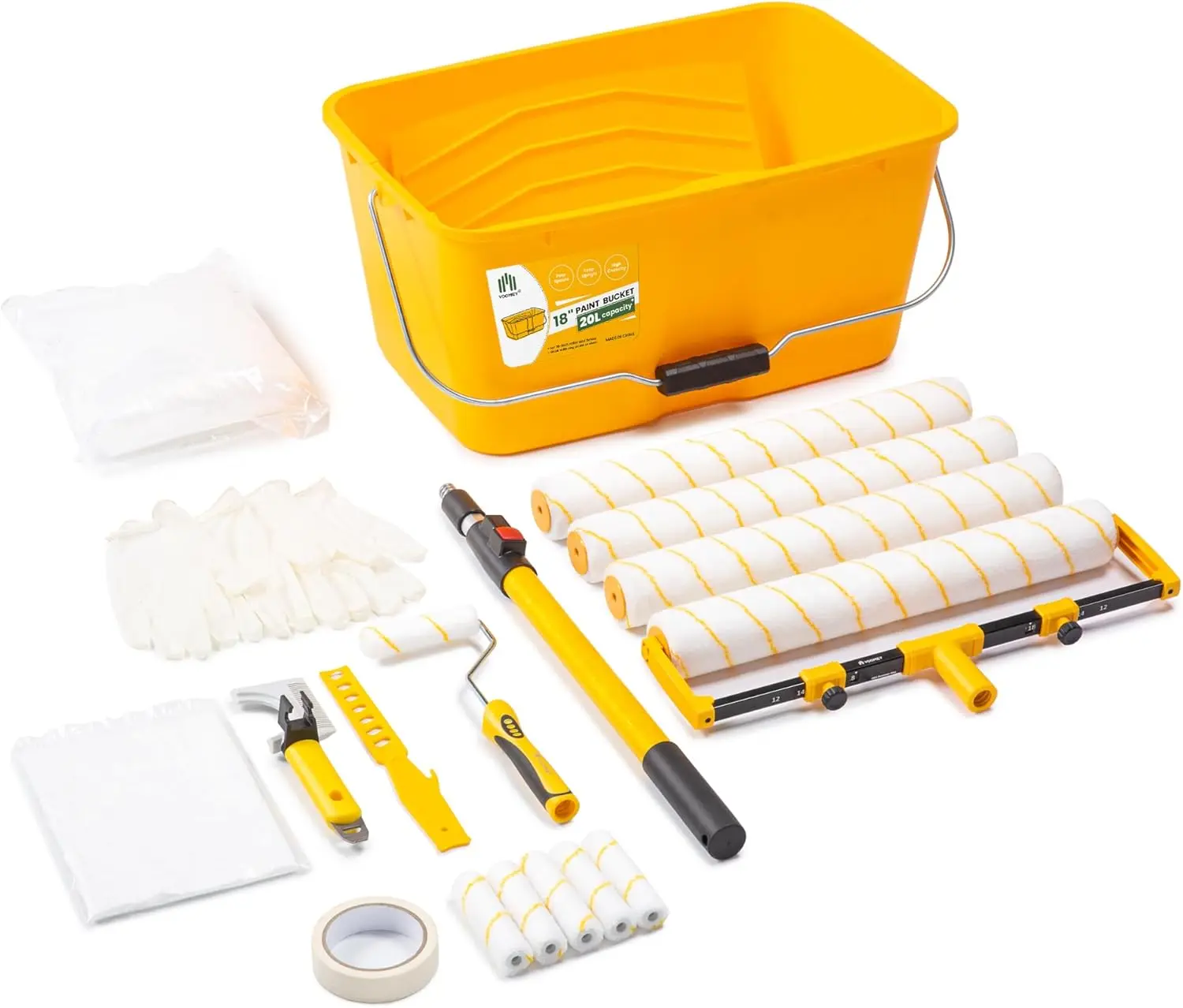 

Набор для покраски из 23 предметов: 18-дюймовый валик с удлинительной ручкой, микрофибровыми чехлами и ведром для быстрых и масштабных работ