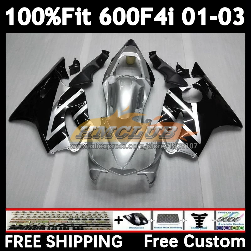 OEM Fairing For HONDA CBR 600 600F4i CBR600FS 52No.13 CBR600 F4i 01 02 03 silvery black CBR600F4i 2001 2002 2003 Injection Bodys