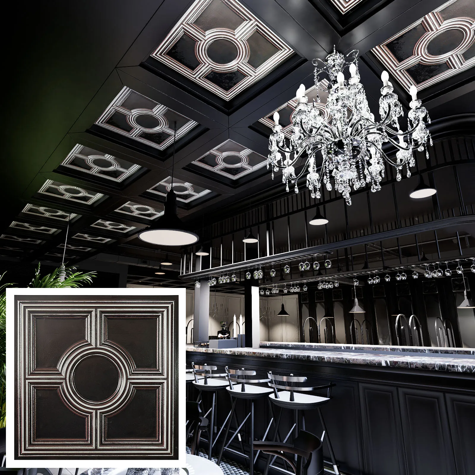 10PCS Tin Ceiling Tiles 24x24 Nail up Easy to Install PVC Panels for Cafe Club Salon Decor PL37 Traditional silver PAINTSDECOR