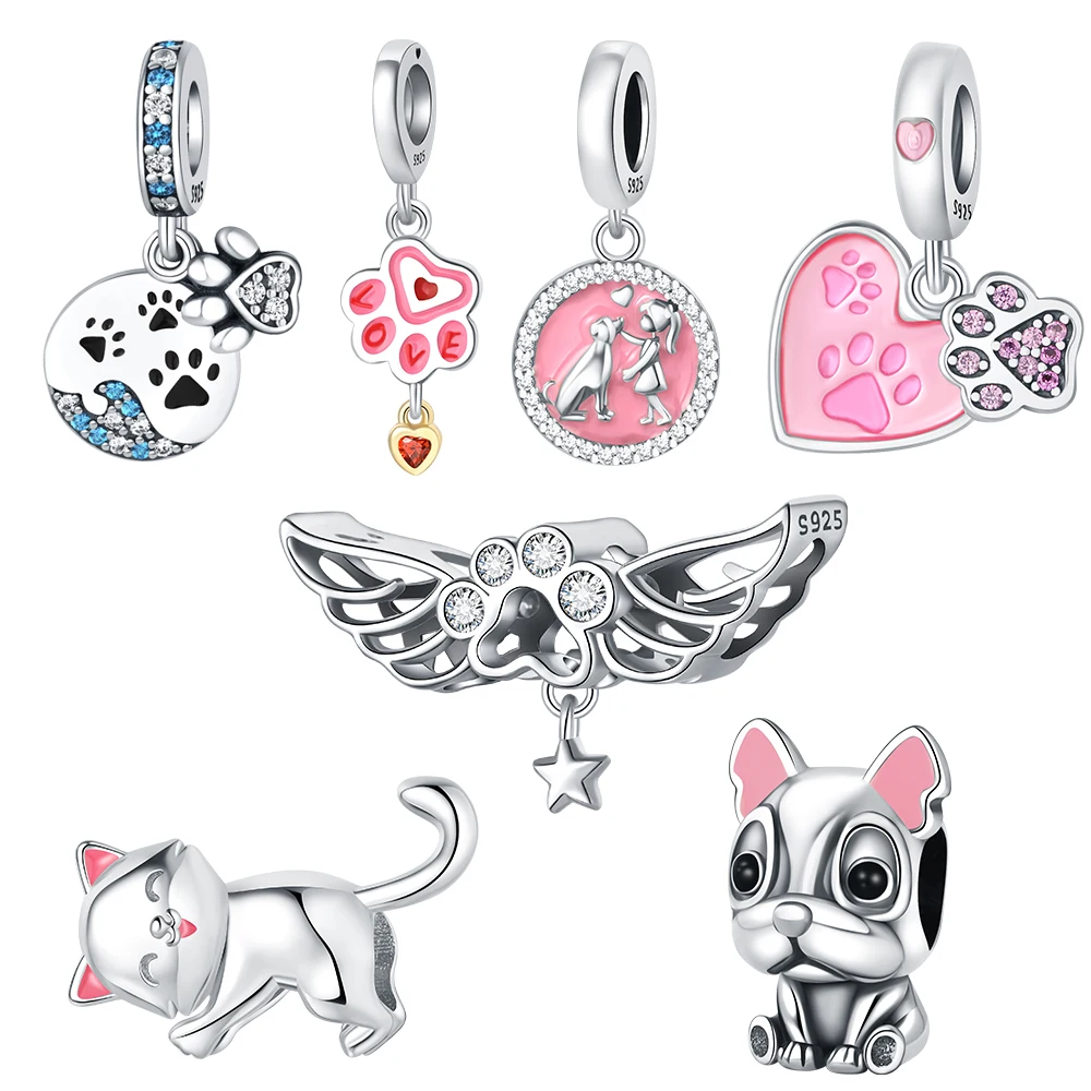 925 Sterling Silver 2024 Pink Heart Budding Paw Pendant For Original 925 Bracelet Necklace Jewelry Making