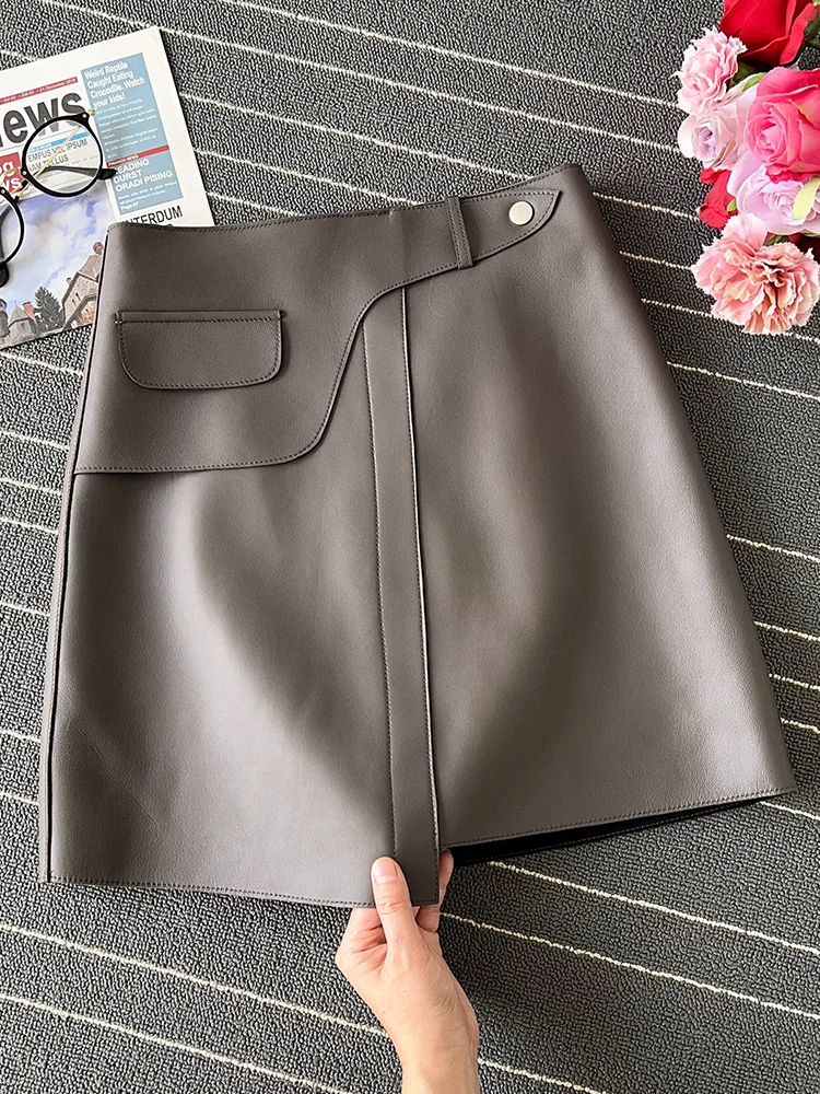 Genuine leather skirt, sheepskin, high-end feeling, fashionable and slimming A-line skirt, buttocks wrapped, high waist skirt,