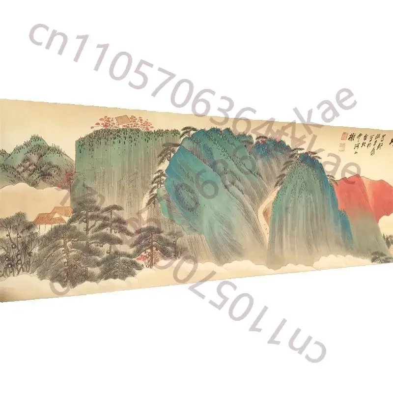 

Zhang Daqian Chinese Landscape Painting 'Spring Smoke in the Valley' Long Scroll Artwork for Home Decor