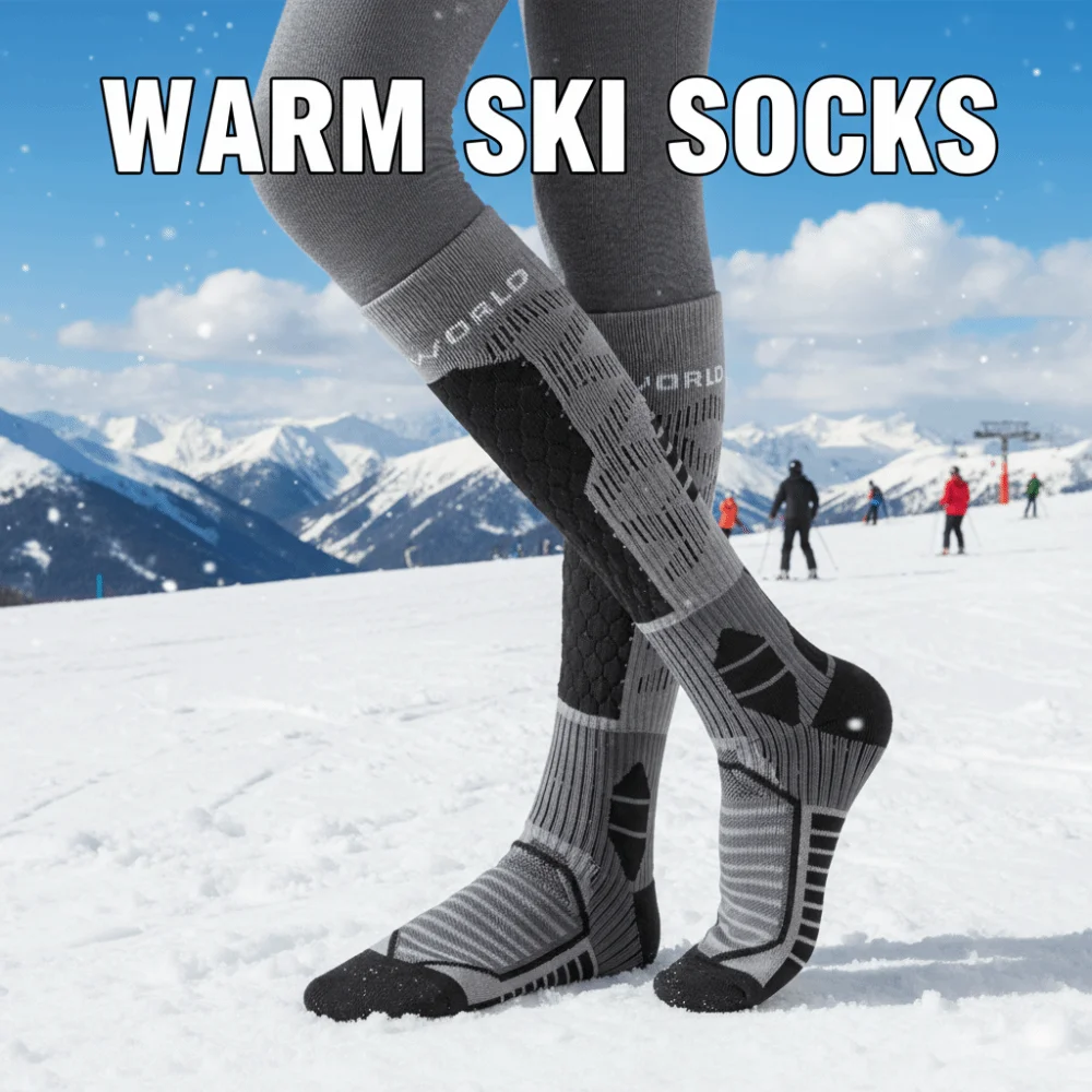 

2 pairs Thicker Design Ski Socks High Elastic Warm Sports Socks Long Tube Knee High Mountaineering Socks Outdoor Sports