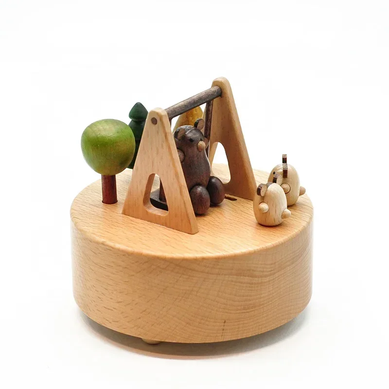 Originality Little Swing Bear Wood Carousel Music Box Gifts