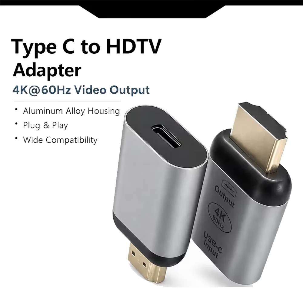 USB-C to HDTV Plug Adapter, Uni-Directional 4K 60Hz Display Adapter for Monitor, Projector & TV, Portable for Work Anywhere
