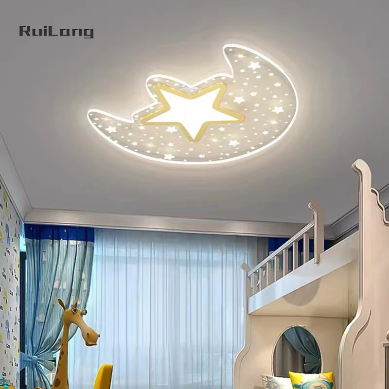 Kids Room Ceiling Lamp Moon Star Chandelier for Children Bedroom Princess Baby Girl Pink Room Decor Plafonnier Led Ceiling Light