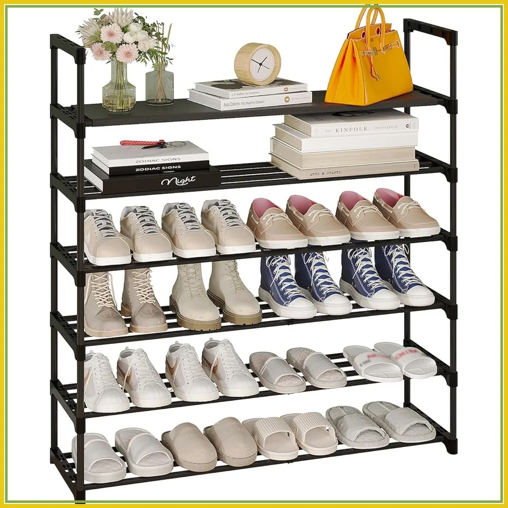 

6-Tier Tall Shoe Rack, Large Capacity for 30 Pairs, Stackable Storage for Entryway, Hallway, Black